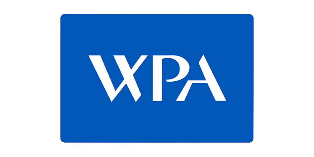 The image shows a blue rectangle with the white letters WPA in a bold, modern font centred on it.